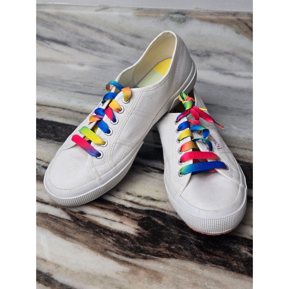Superga‎ 2750 Cotu White Rainbow Lace Striped Sole Sneakers  Womens 8